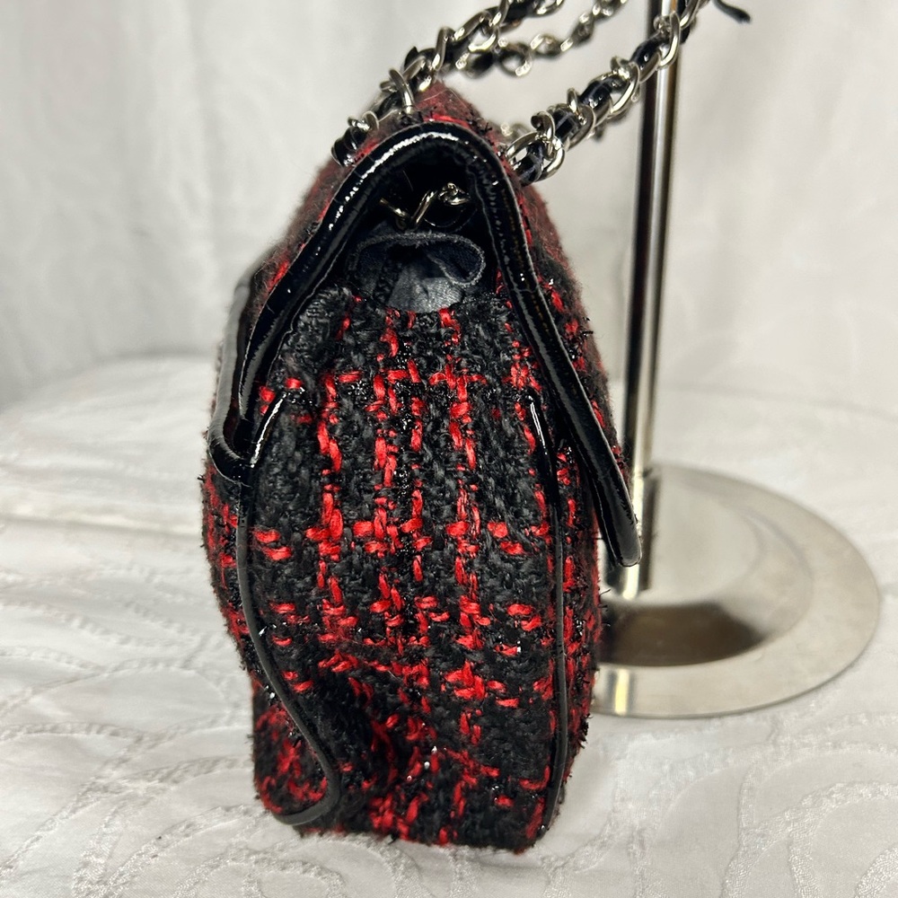 PARADOX LEATHER red and black Chic Tweed/Leather Shoulder Bag with chain strap - Picture 4 of 13